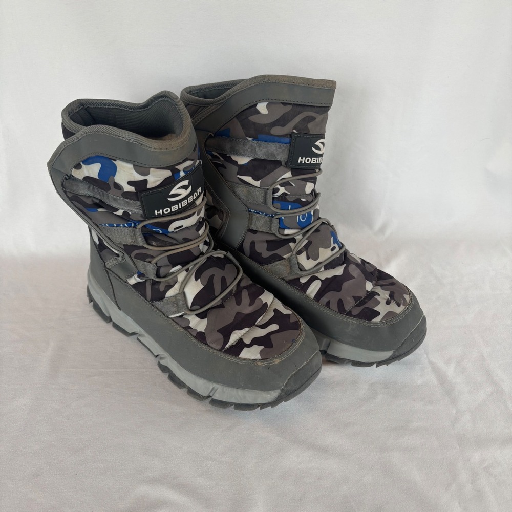 Hobibear Kids Camo‎ Snow Boots Grey Blue Faux Fur Lined Winter AW3771 Size 39